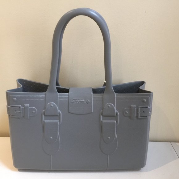 Great Bag Co Designer Robert Verdi Rubber Tote Hand Bag Purse Steel Grey - Picture 10 of 13